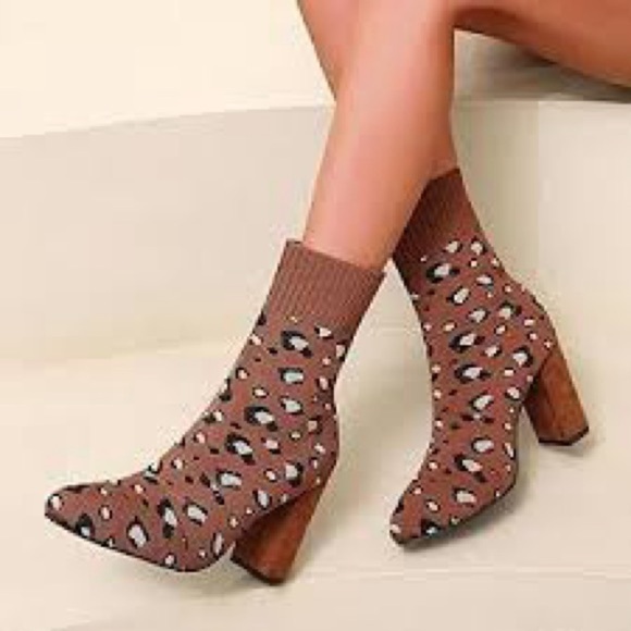 Anthropologie Silent D Camorra Leopard print knit sock boots Size 39/8.5 - Picture 1 of 16